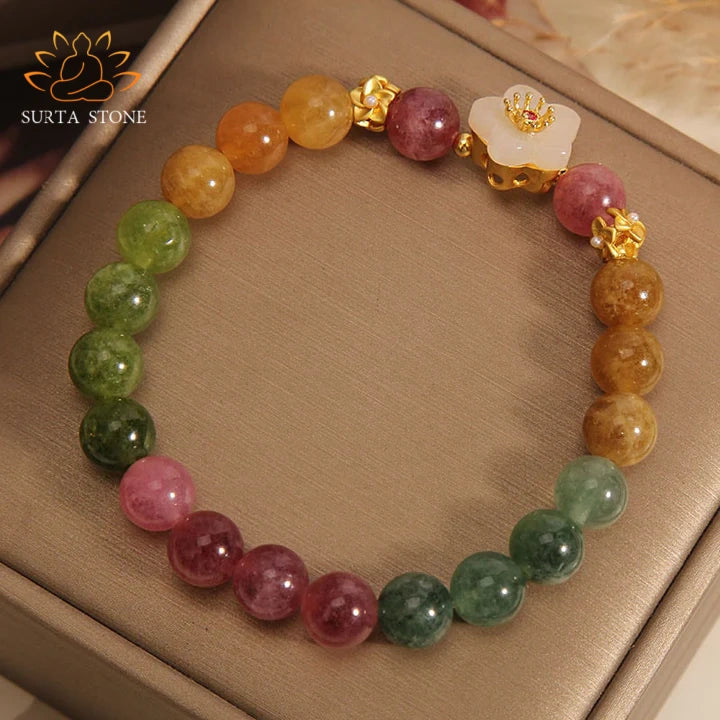 Buddha Stones Colorful Tourmaline Jade Flowers Love Bracelet2