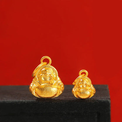 Buddha Stones 999 Gold Mini Laughing Buddha Luck Wealth Necklace Pendant