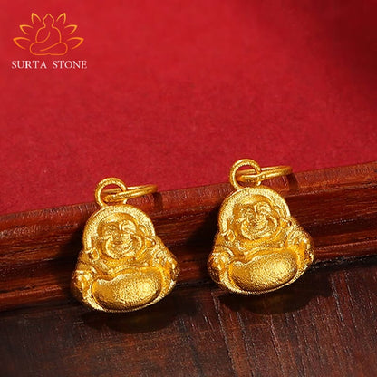 Buddha Stones 999 Gold Mini Laughing Buddha Luck Wealth Necklace Pendant