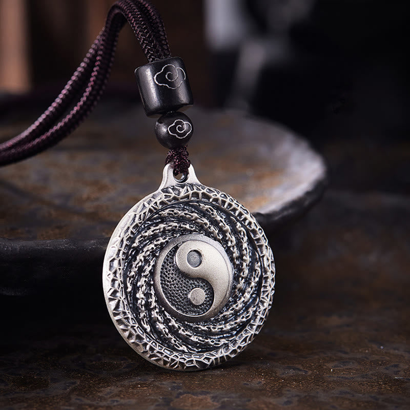 Buddha Stones 999 Sterling Silver Tai Chi Yin Yang Bagua Design Mountain Ghosts Spend Money Necklace Pendant