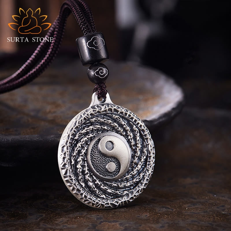 Buddha Stones 999 Sterling Silver Tai Chi Yin Yang Bagua Design Mountain Ghosts Spend Money Necklace Pendant