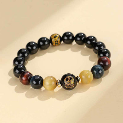 Buddha Stones Black Onyx Tiger Eye Om Mani Padme Hum Chinese Zodiac Natal Buddha Support Bracelet