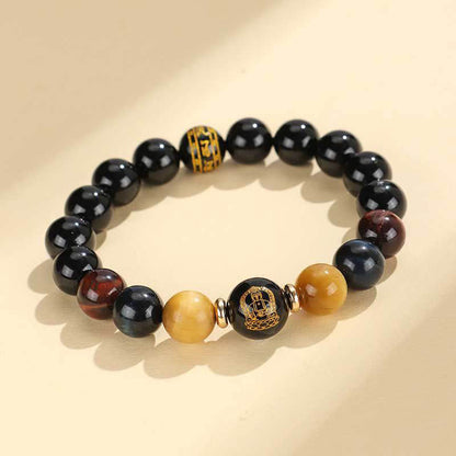 Buddha Stones Black Onyx Tiger Eye Om Mani Padme Hum Chinese Zodiac Natal Buddha Support Bracelet