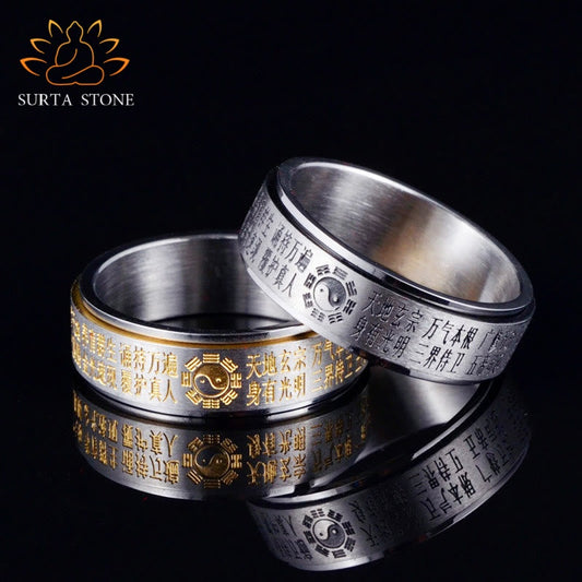 Buddha Stones Bagua Yin Yang Titanium Steel Balance Rotatable Ring