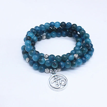 Buddha Stones 108 Mala Beads Apatite Bead Om The Tree Of Life Lotus Buddha Bracelet