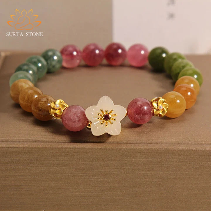 Buddha Stones Colorful Tourmaline Jade Flowers Love Bracelet2