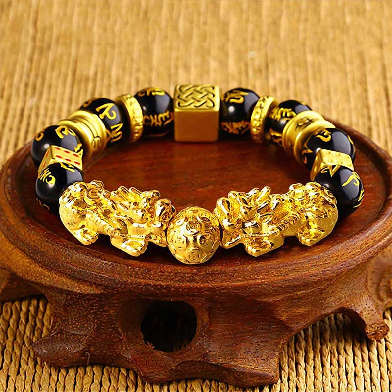 Gold-Plated Double Pixiu Wealth Bracelet