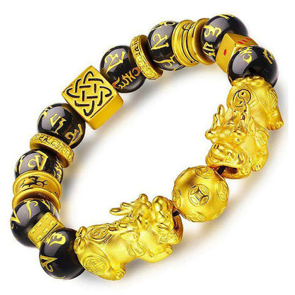 Gold-Plated Double Pixiu Wealth Bracelet