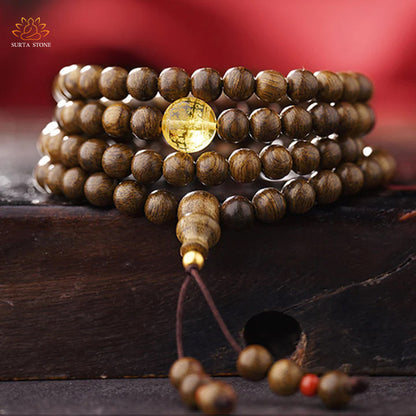 108 Mala Beads 999 Gold Brunei Agarwood Amber Red Onyx Power Meditation Bracelet