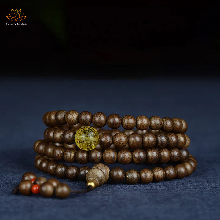 108 Mala Beads 999 Gold Brunei Agarwood Amber Red Onyx Power Meditation Bracelet