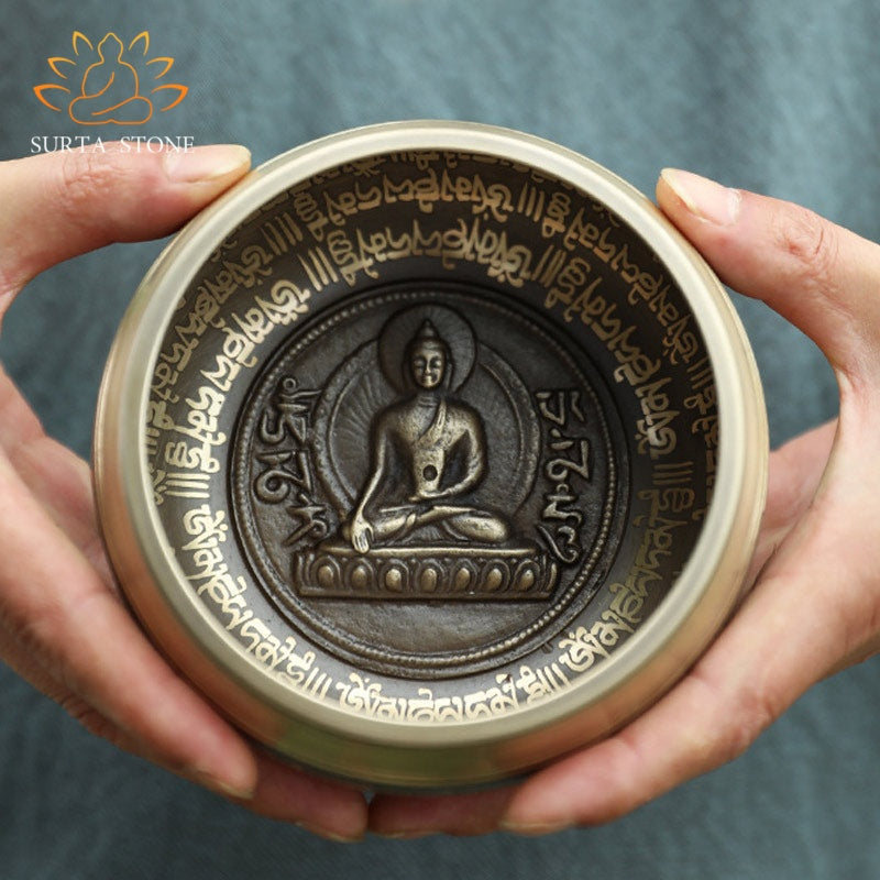 Buddha Stones Tibetan Sound Bowl Handcrafted for Focus and Meditation Peaceful Happiness Singing Bowl Set