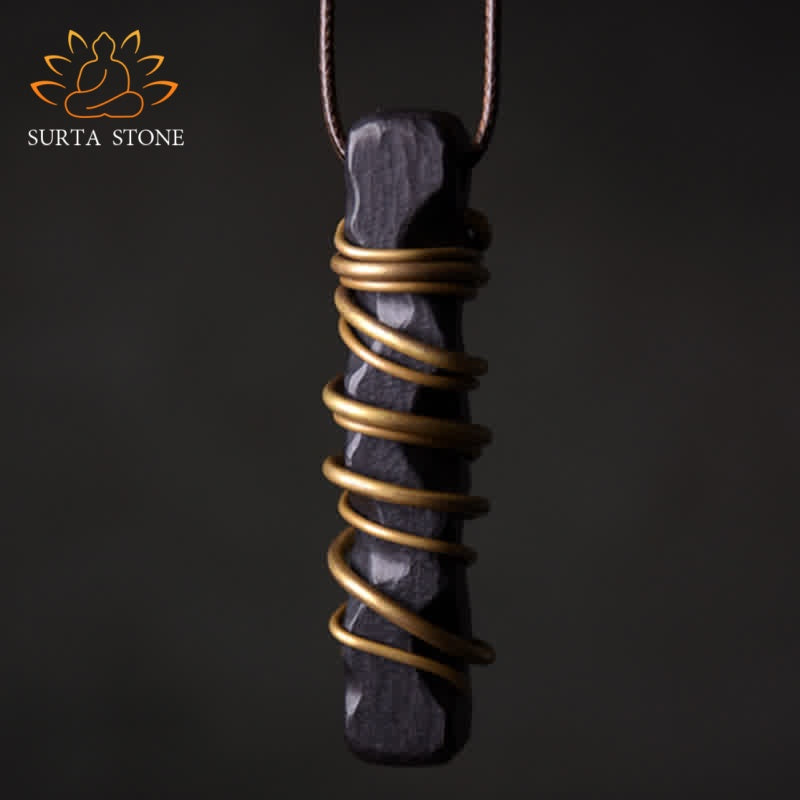 Buddha Stones Tibet Ebony Wood Copper Balance Peace Necklace Pendant