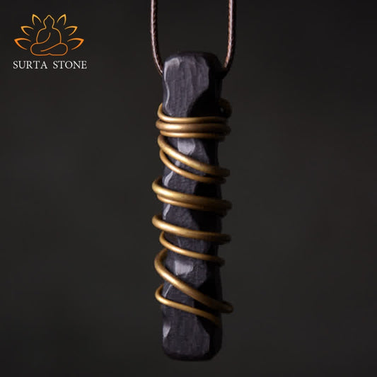 Buddha Stones Tibet Ebony Wood Copper Balance Peace Necklace Pendant