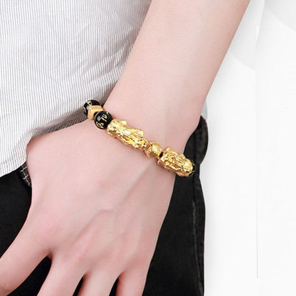 Gold-Plated Double Pixiu Wealth Bracelet