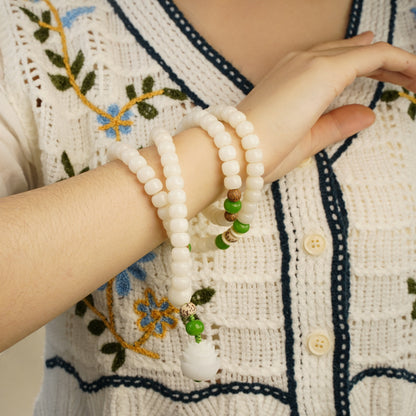 Buddha Stones White Jade Bodhi Lotus Mala Harmony Necklace Bracelet