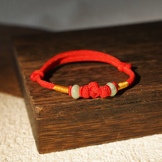 Buddha Stones Red String Jade Luck Fortune Knot Braided Couple Bracelet