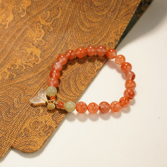 Buddha Stones South Red Agate Butterfly Orchid Hetian Jade Luck Bracelet