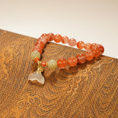 Buddha Stones South Red Agate Butterfly Orchid Hetian Jade Luck Bracelet