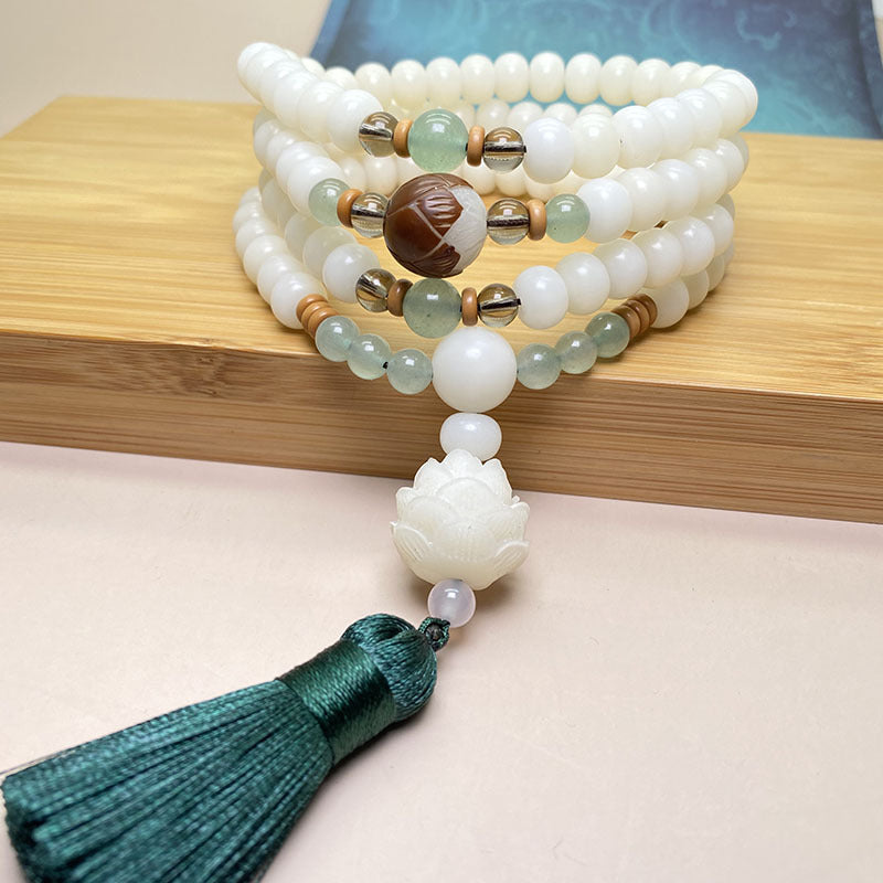 Buddha Stones White Bodhi Seed Mala 108 Beads Protection Bracelet