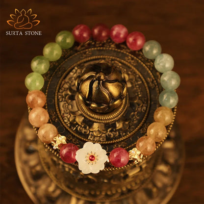 Buddha Stones Colorful Tourmaline Jade Flowers Love Bracelet2