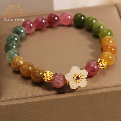 Buddha Stones Colorful Tourmaline Jade Flowers Love Bracelet2