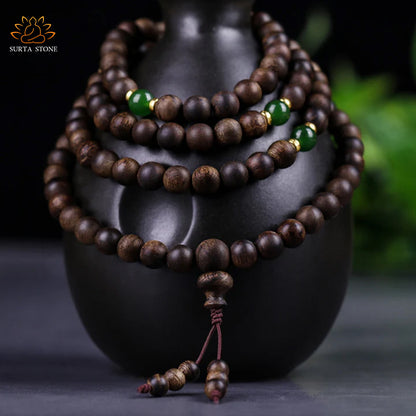 108 mala beads Indonesian Tarakan rare agarwood cyan jade evil evil bracelet